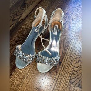 Badgley Mischka Gold Embellished Open-Toe Heels